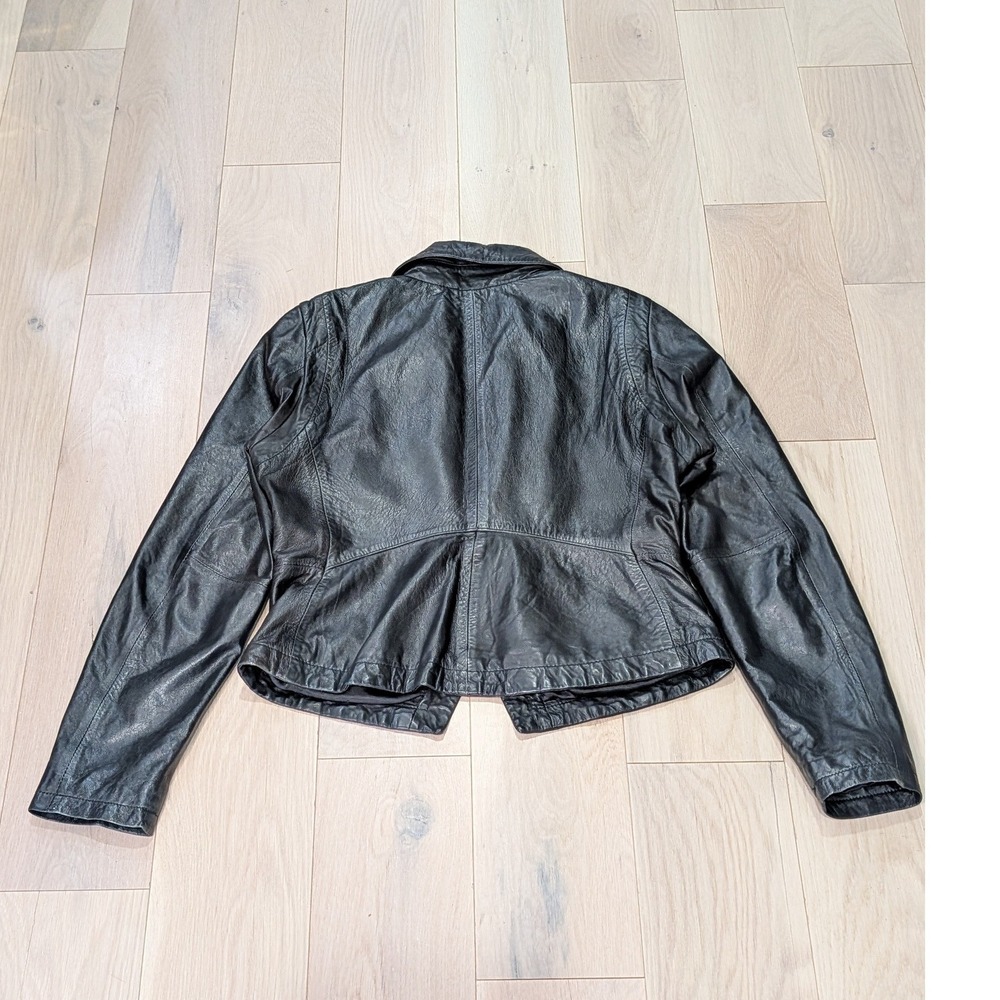 Black Rivet Genuine Leather Cropped Utility Large Jacket Y2K Moto | 100% Leather - Picture 15 of 16